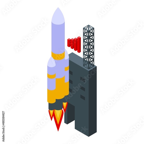 Spacecraft launch icon isometric vector. Rocket ship