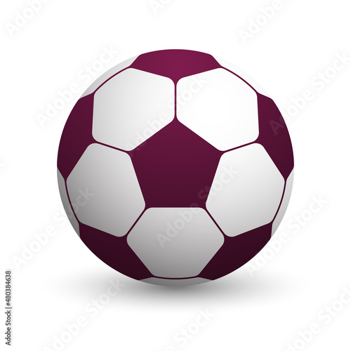 Isolated soccer ball  for sports world competition and cup  dark scarlet color on a white background. Football 2022. Realistic 3d vector