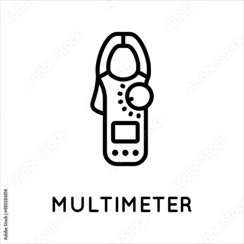 Electronic multimeter line icon, tester, measuring instrument in simple style isolated on white background. Measurement of current, resistance, voltage. Vector sign in simple style isolated on white