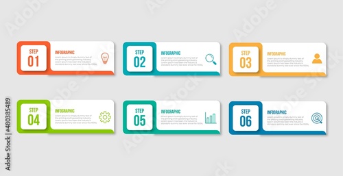 Presentation business infographic template with 6 options. Vector illustration.