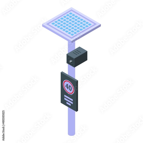 Speed radar pillar icon isometric vector. Car traffic