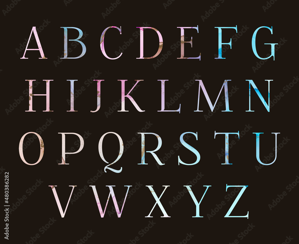 Watercolor splash alphabet. Neon letters with hand painted texture. Watercolor splash alphabet. Neon letters with hand painted texture.
