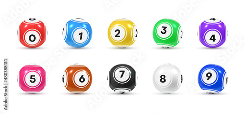 Realistic glossy lottery balls with numbers collection vector illustration bingo, keno, lotto