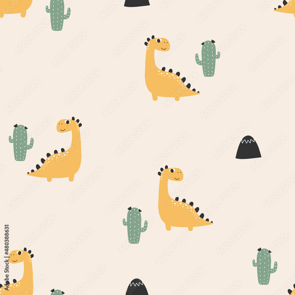 Cute dinosaur pattern - hand drawn childish dinosaur seamless pattern design. Vector illustration Cute dinosaur pattern - hand drawn childish dinosaur seamless pattern design. Vector illustration