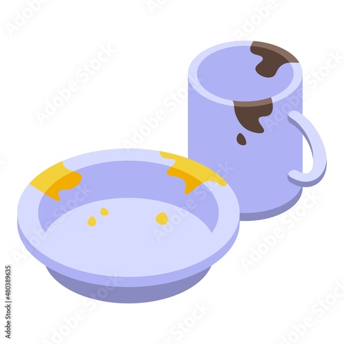 Dirty dish icon isometric vector. Kitchen plate