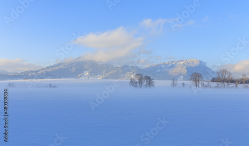 Morning view to the Nagelfluh mountains in the German Allgäu region near Rettenberg and Sonthofen photo