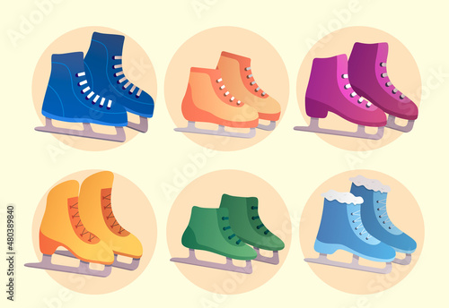 Ice Skate Vector Set. Scates in different colours. Figured uce skating collection