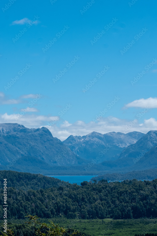 Mountains and clouds landscape beautiful place Patagonia Argentina aerial view forest mountain lake river geography valley forest scenic nature	

