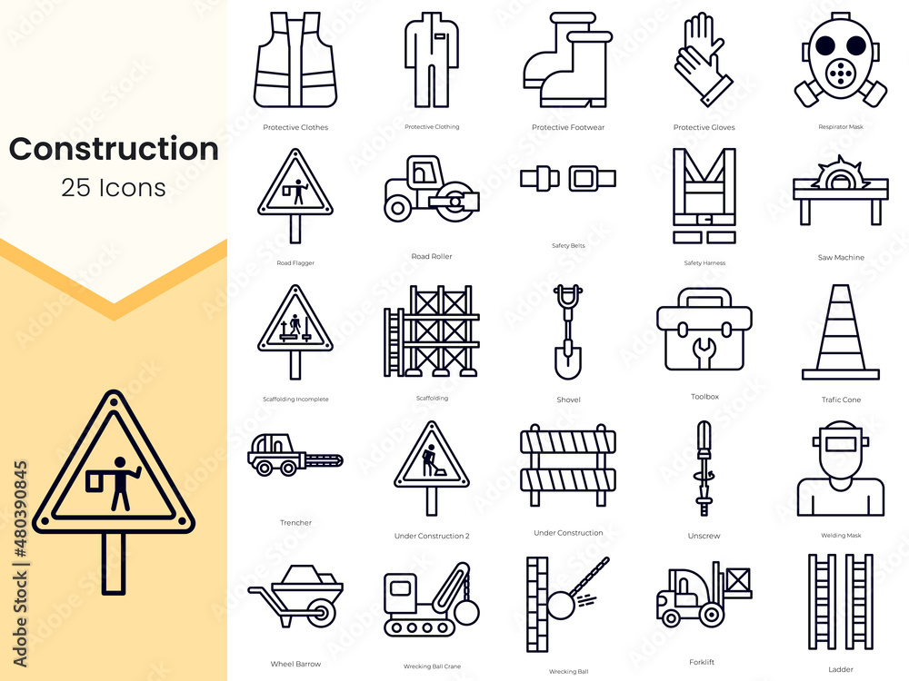 Simple Outline Set of Construction Icons. Thin Line Collection contains ...
