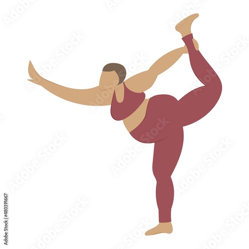 Plus size woman in doing yoga. vector illustration