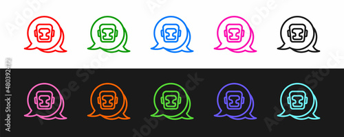 Set line Boxing helmet icon isolated on black and white background. Vector