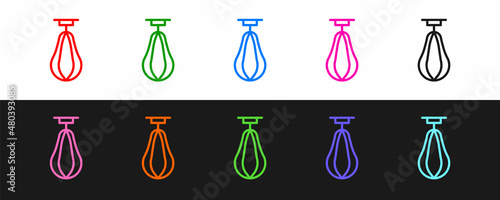 Set line Punching bag icon isolated on black and white background. Vector
