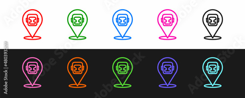 Set line Boxing helmet icon isolated on black and white background. Vector