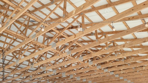 Wood Trusses Roof structure. Photo image