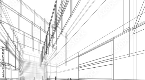 architectural sketch of a building 3d drawing