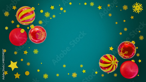 3d render of composition with bright shiny christmas balls for christmas and new year 