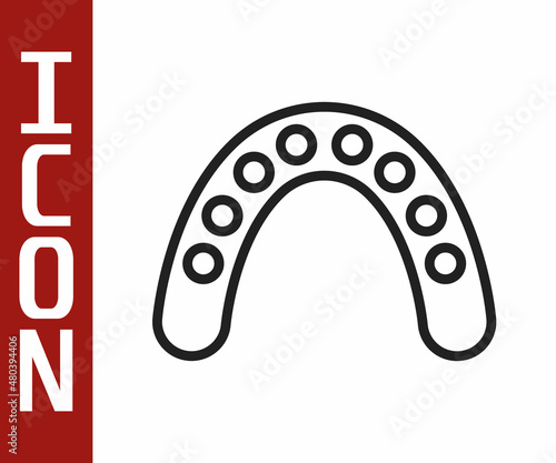 Black line Mouth guard boxer icon isolated on white background. Vector