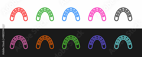 Set line Mouth guard boxer icon isolated on black and white background. Vector
