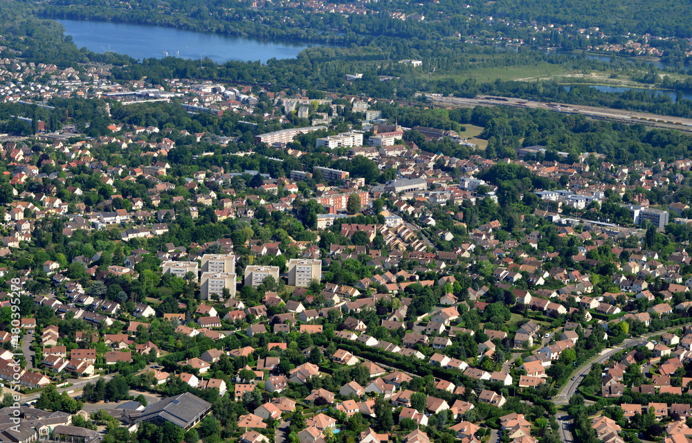 Verneuil sur Seine, France - july 7 2017 : aerial picture of the town