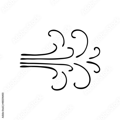 Strong wind gust storm doodle. Windy weather. Vector hand drawn meteorological forecast symbols. Hurricane season. Thin line web design icon.