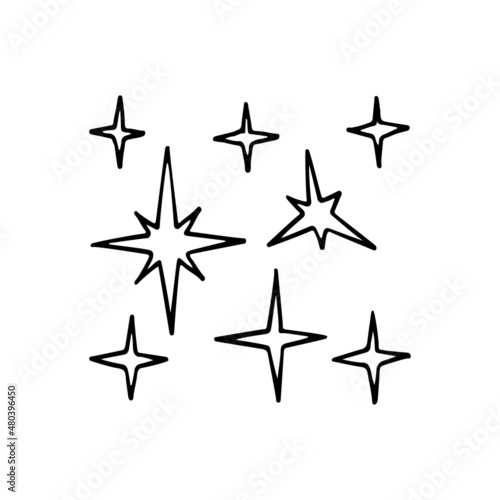 Starry sky doodle. Clear night weather. Vector hand drawn meteorological forecast symbols. Star set. Thin line web design icon.