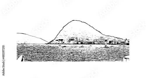 Building  view with landmark of Lugano is a city in southern Switzerland. Hand drawn sketch illustration in vector.
