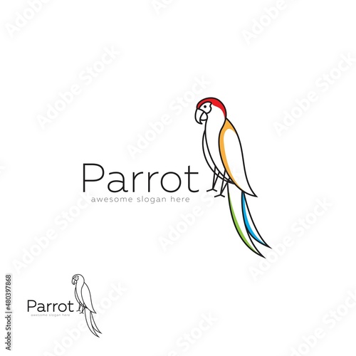 parrot bird logo, line art parrot vector, modern bird,icon, minimalist,template