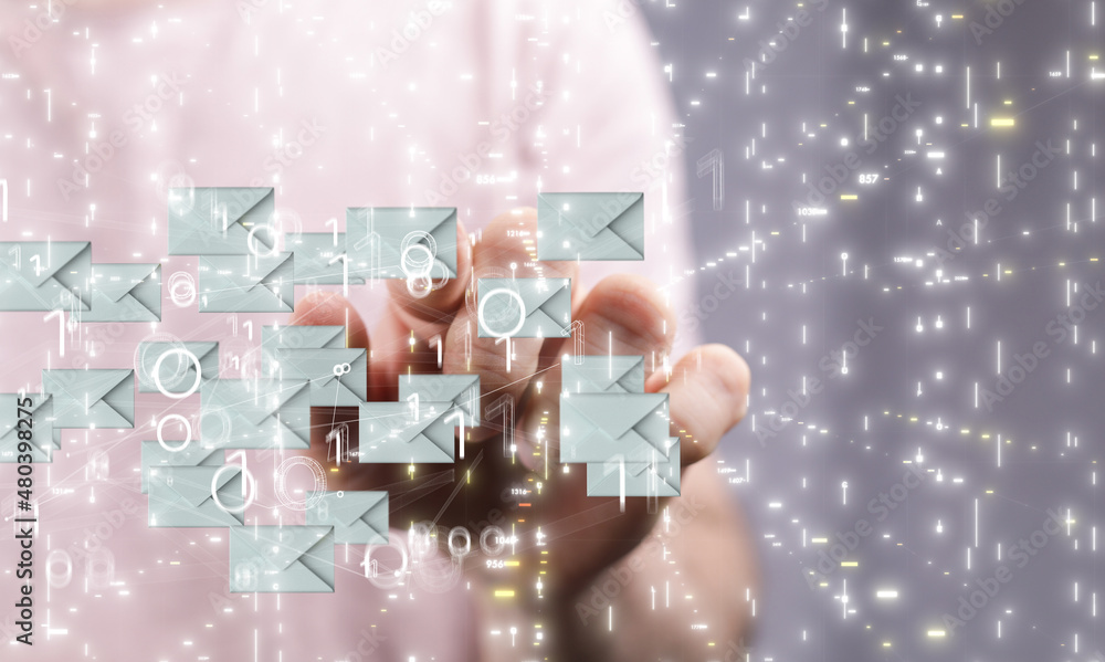 Hand holding using mobile phone with email icon on screen. Concept of business communication Hand holding using mobile phone with email icon on screen. Concept of business communication