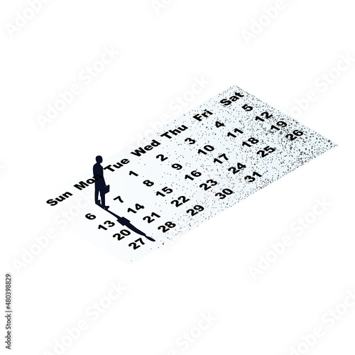 Businessman plans a month of work. Scheduling week. Labor month. Time planning concept. Job strategist development. Deadline for the project. Vector illustration minimal design