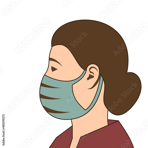 Woman in a medical mask. Face mask. Close up young female in protective respiratory mask. Vector illustration flat line design. Isolated on background.