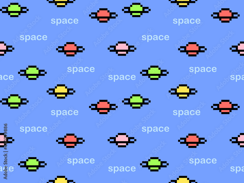 Space cartoon character seamless pattern on blue background.Pixel style Space cartoon character seamless pattern on blue background.Pixel style