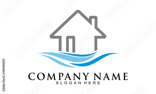 House and sea wave illustration vector logo
