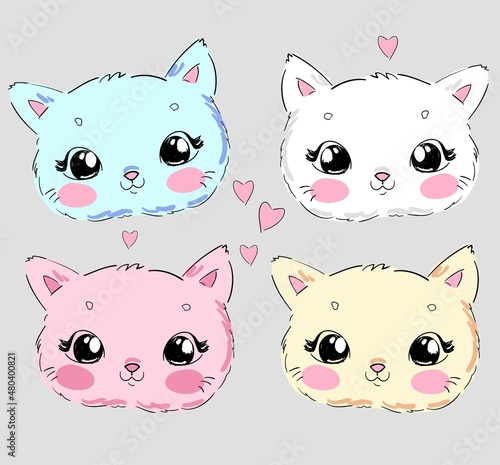 Cat and heart vector illustration. Sketch print design beautiful kitten for baby background. Print design
