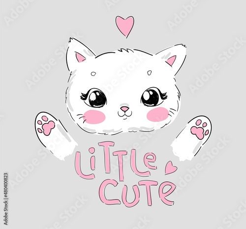 Cute Cat vector illustration. Sketch print design beautiful animal for baby background. design elements.
