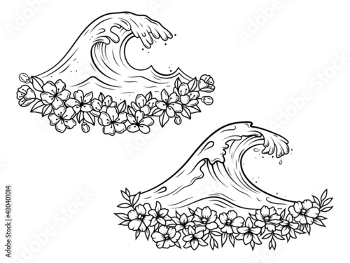 Photography Set of floral ocean waves