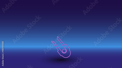 Neon solo bobsleigh symbol on a gradient blue background. The isolated symbol is located in the bottom center. Gradient blue with light blue skyline