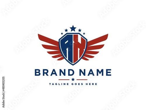 Letter AX with american eagle wing emblem. Flying hawk wings shield vector design element. Good for mascot, sport Team, patriotic logo template