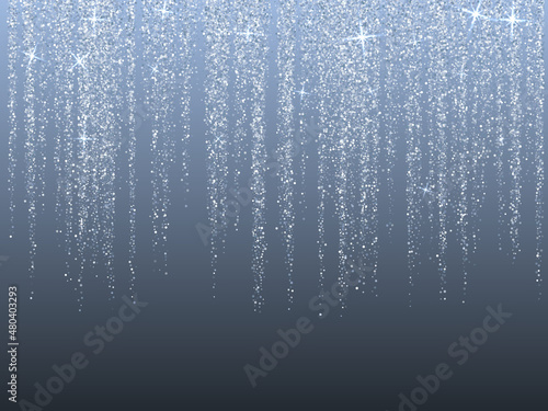 Falling in lines silver glitter confetti garlands dots rain.