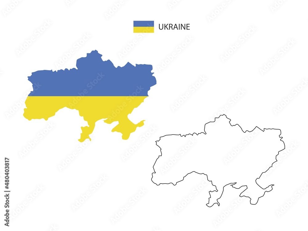 Ukraine map city vector divided by outline simplicity style. Have 2 versions, black thin line version and color of country flag version. Both map were on the white background. Ukraine map city vector divided by outline simplicity style. Have 2 versions, black thin line version and color of country flag version. Both map were on the white background.