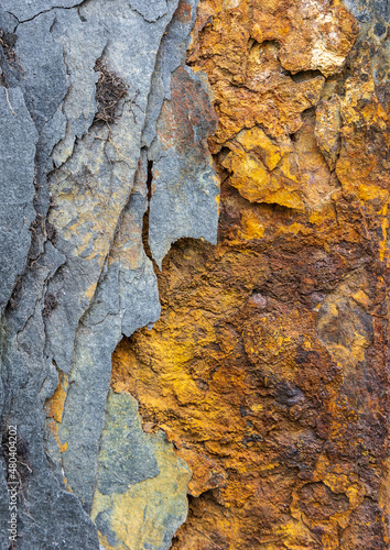 Shale Wall Closeup with Gray and Yellow Ochre Colors photo