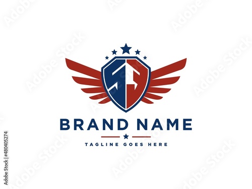 Letter SE with american eagle wing emblem. Flying hawk wings shield vector design element. Good for mascot, sport Team, patriotic logo template