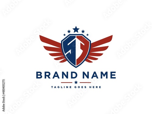 Letter SF with american eagle wing emblem. Flying hawk wings shield vector design element. Good for mascot, sport Team, patriotic logo template