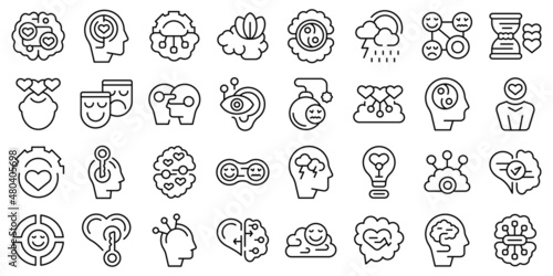 Emotional intelligence icons set outline vector. Control feeling photo