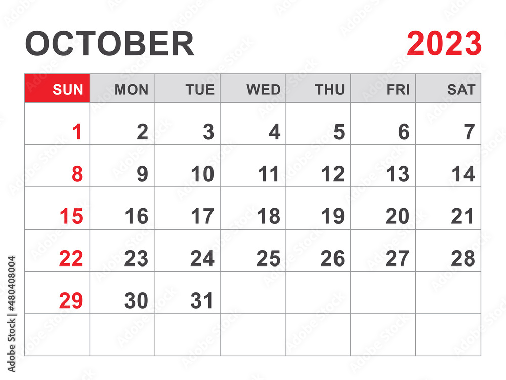 Calendar 2023 template, October 2023 layout, Printable minimalist monthly planner, Desk Calendar 2023 template, Wall calendar 2023 design, Week Start On Sunday, Stationery, printing, red color, vector Calendar 2023 template, October 2023 layout, Printable minimalist monthly planner, Desk Calendar 2023 template, Wall calendar 2023 design, Week Start On Sunday, Stationery, printing, red color, vector