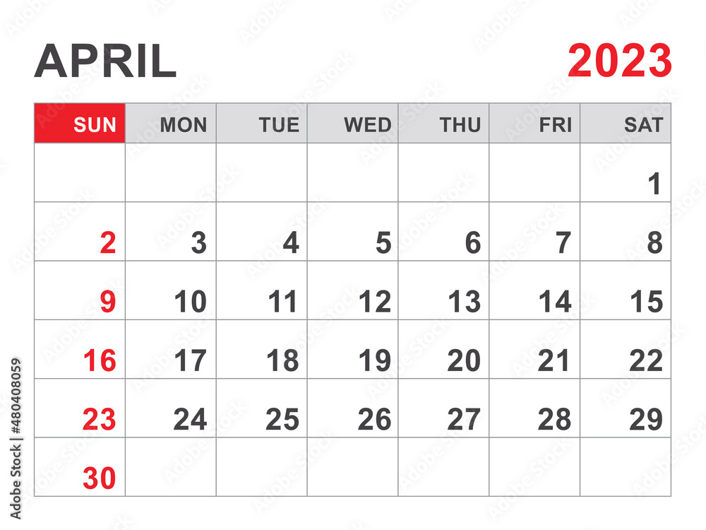 Calendar 2023 template, April 2023 layout, Printable minimalist monthly planner, Desk Calendar 2023 template, Wall calendar 2023 design, Week Start On Sunday, Stationery, printing, red color, vector Calendar 2023 template, April 2023 layout, Printable minimalist monthly planner, Desk Calendar 2023 template, Wall calendar 2023 design, Week Start On Sunday, Stationery, printing, red color, vector
