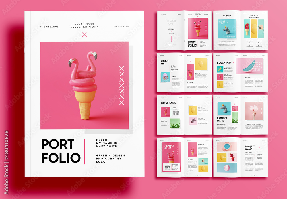 Pink Portfolio Layout Stock Template | Adobe Stock