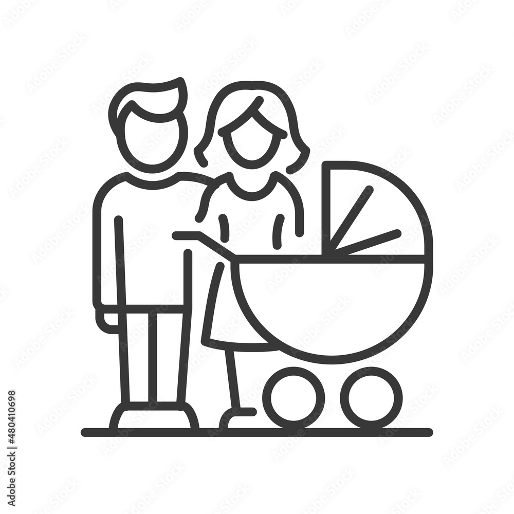 Young family - vector line design single isolated icon Young family - vector line design single isolated icon