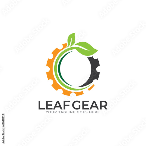 Gear leaf logo, vector logo template.