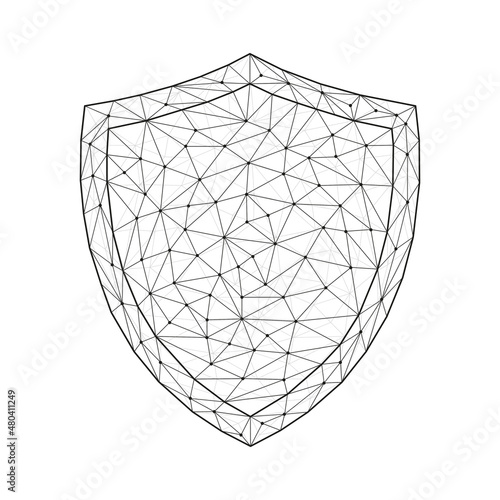 Low polygonal security guard shield black symbol. Antivirus sign with connection dots and lines. Cyber protection of safe concept with triangular elements. Vector isolated on white background.