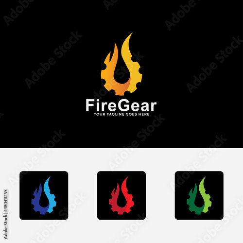 Gear and fire logo vector template. 